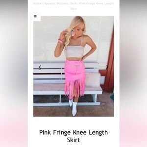 Pink Fringe Knee Length Skirt